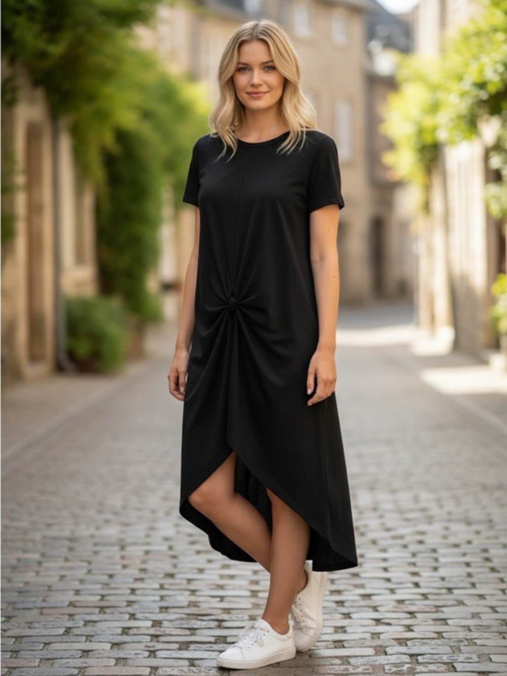 Black Twist-Front High-Low Dress by